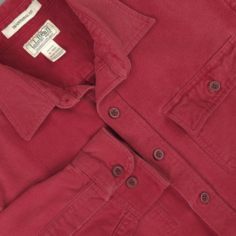 L.L.Bean Shirt Mens Medium Red Chamois Cloth Long Sleeve Button Front Casual